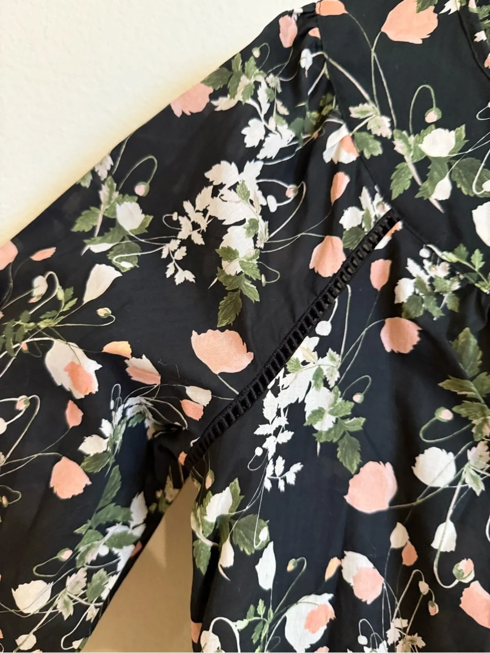 J. Crew Black Poppy Dream Liberty Floral Front Tie Peasant Blouse